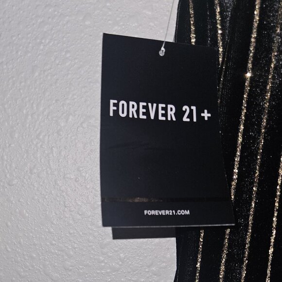 NEW Forever 21 Black Velvet Pants Metallic Gold Stripes Wide Leg Size 3X Holiday - Picture 3 of 16